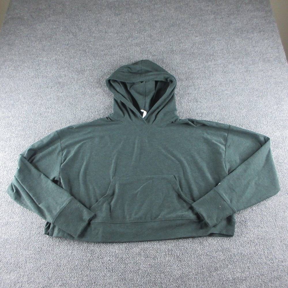 Fabletics‎ Hoodie Womens Medium Green Lightweight Pullover Crop Pocket Logo